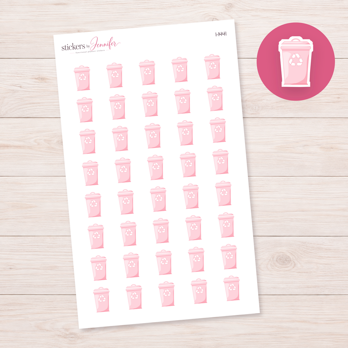 Pale Pink Recycling Bin Planner Stickers | I-1441