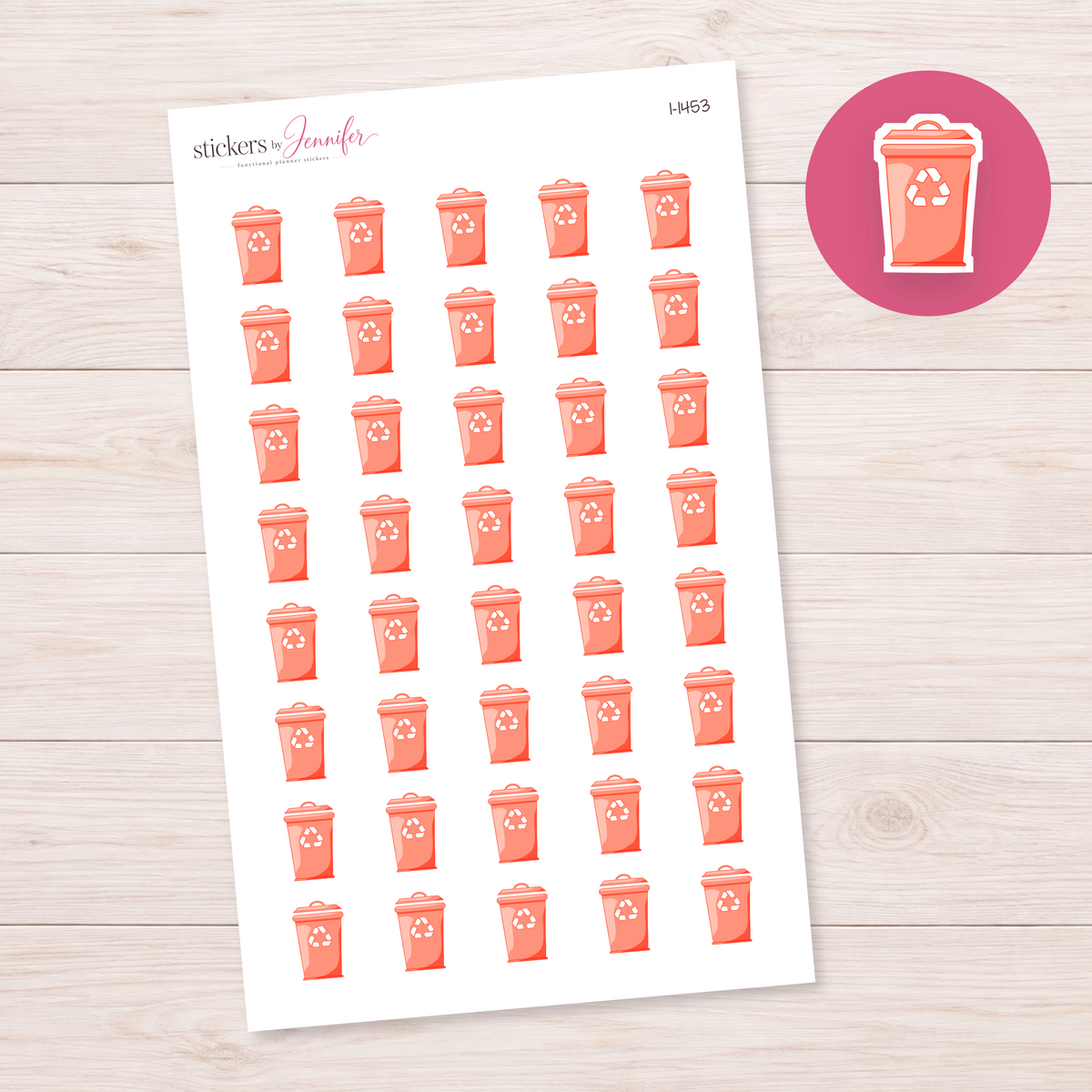 Peach Recycling Bin Planner Stickers | I-1453