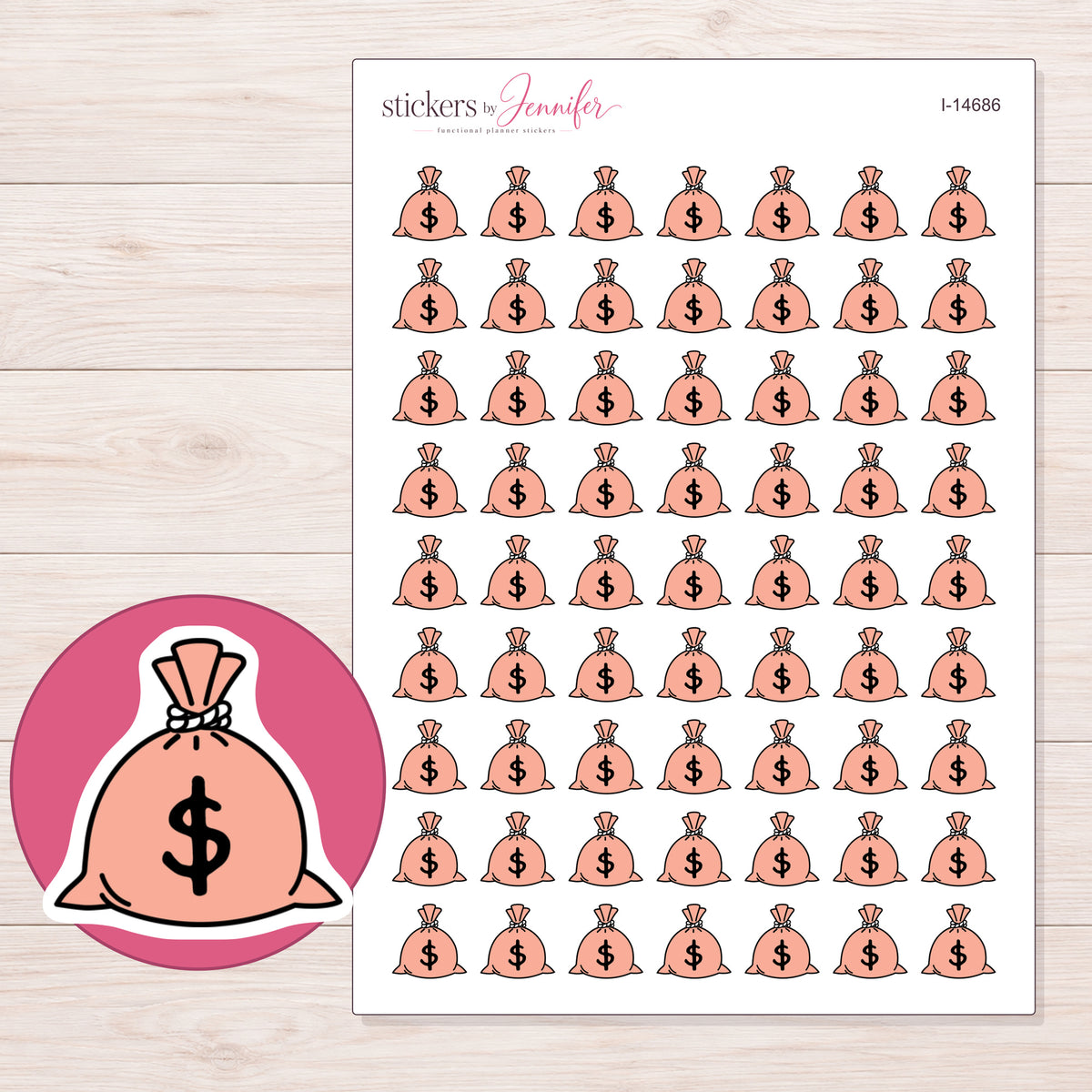 I-14686 planner sticker sheet with enlarged sticker detail