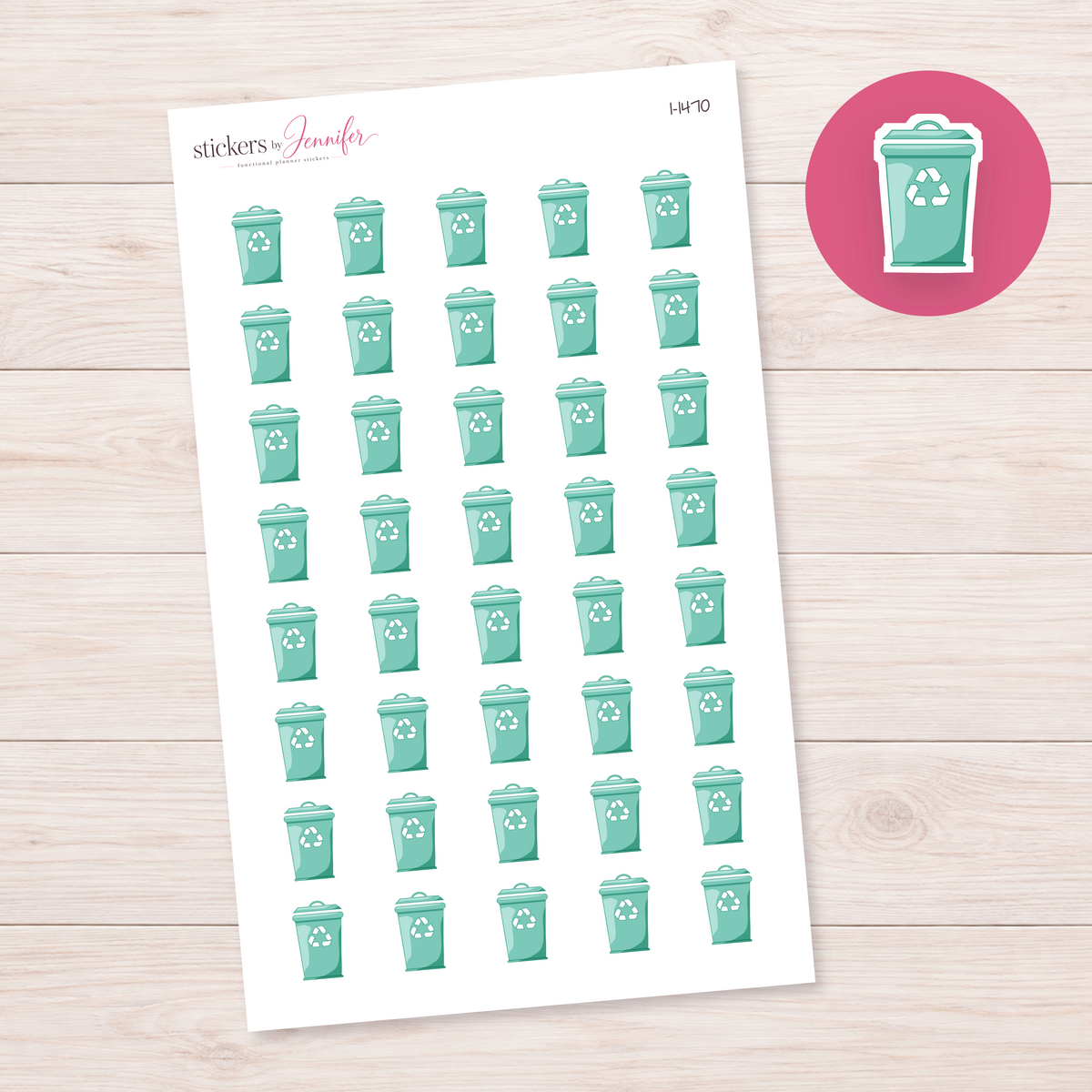 Seafoam Recycling Bin Planner Stickers | I-1470