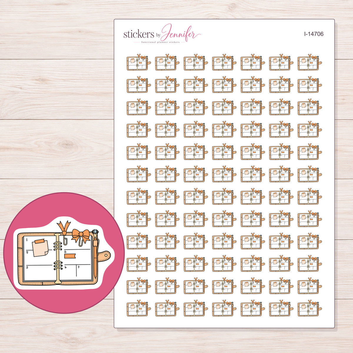 I-14706 planner sticker sheet with enlarged sticker detail