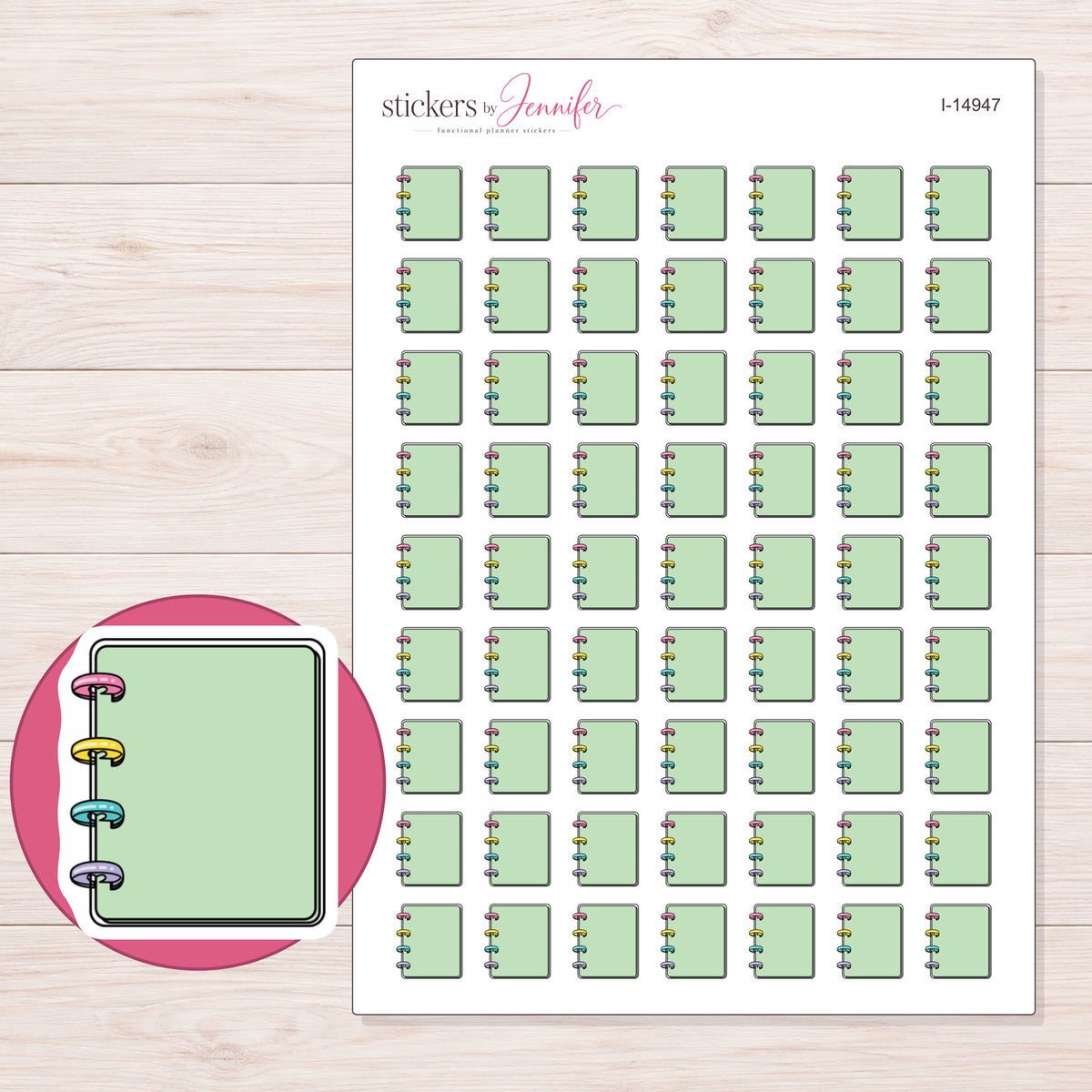 I-14947 planner sticker sheet with enlarged sticker detail