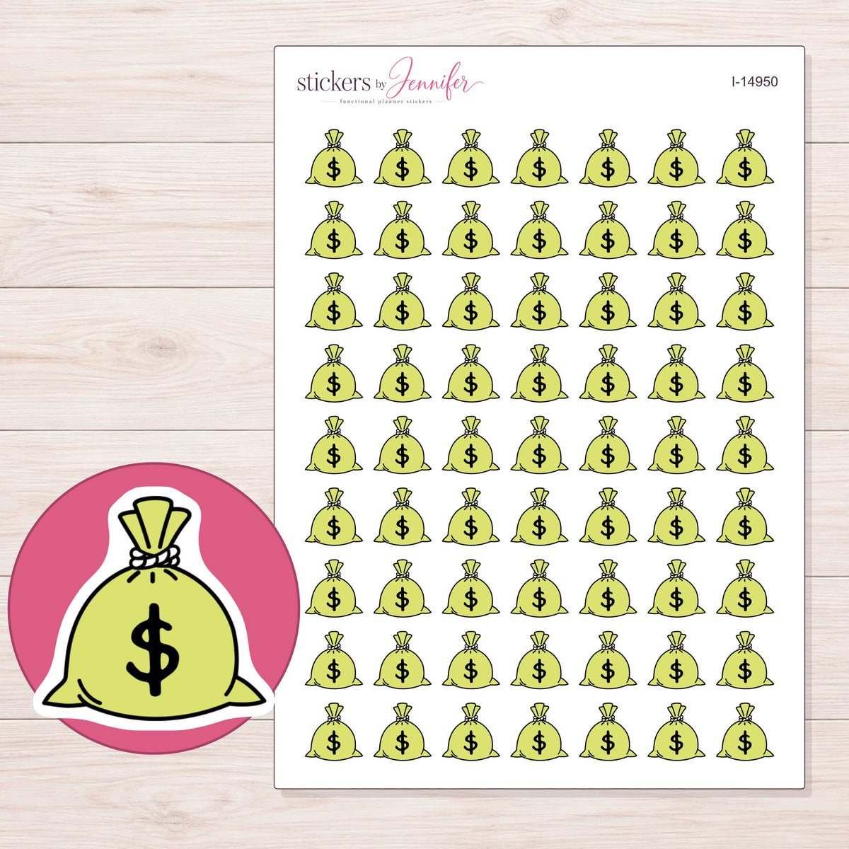 I-14950 planner sticker sheet with enlarged sticker detail