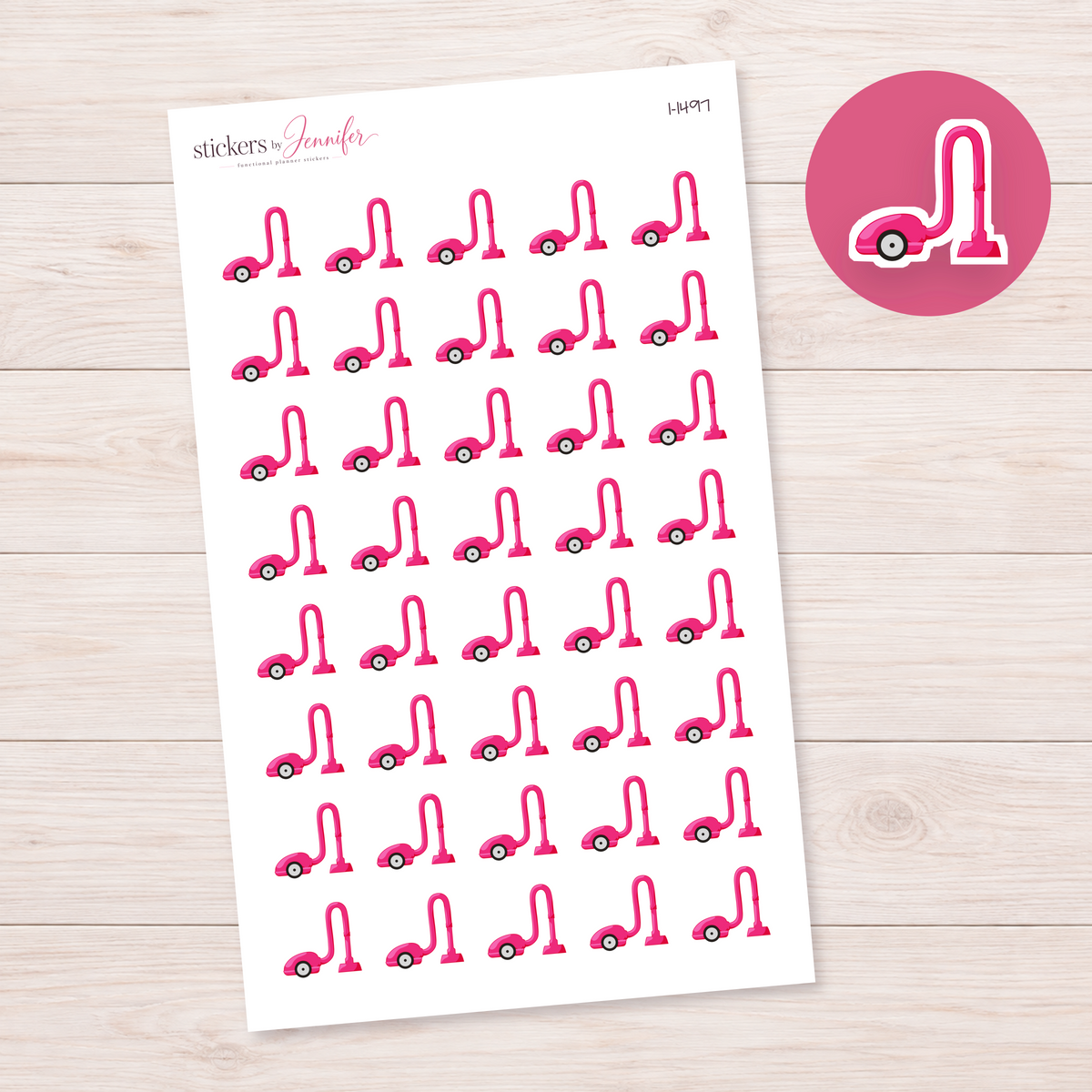 Hot Pink Vacuum Cleaner Planner Stickers | I-1497