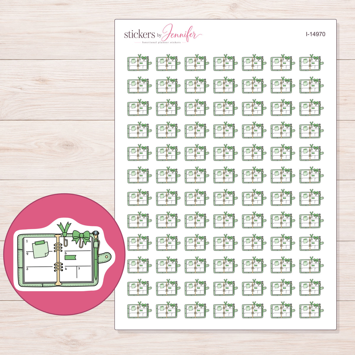 I-14970 planner sticker sheet with enlarged sticker detail