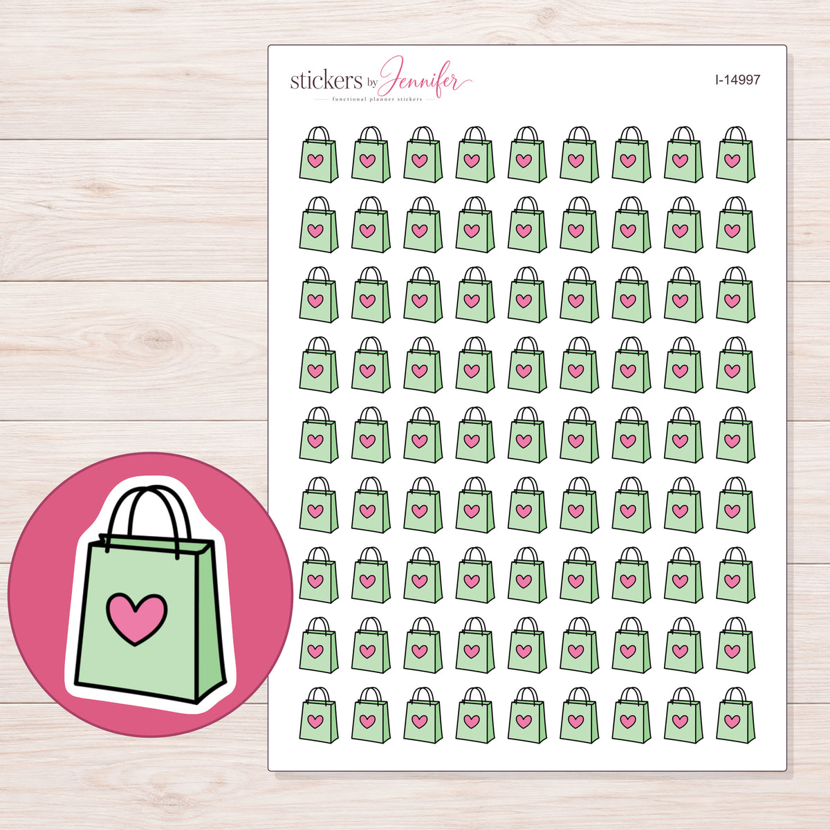 I-14997 planner sticker sheet with enlarged sticker detail