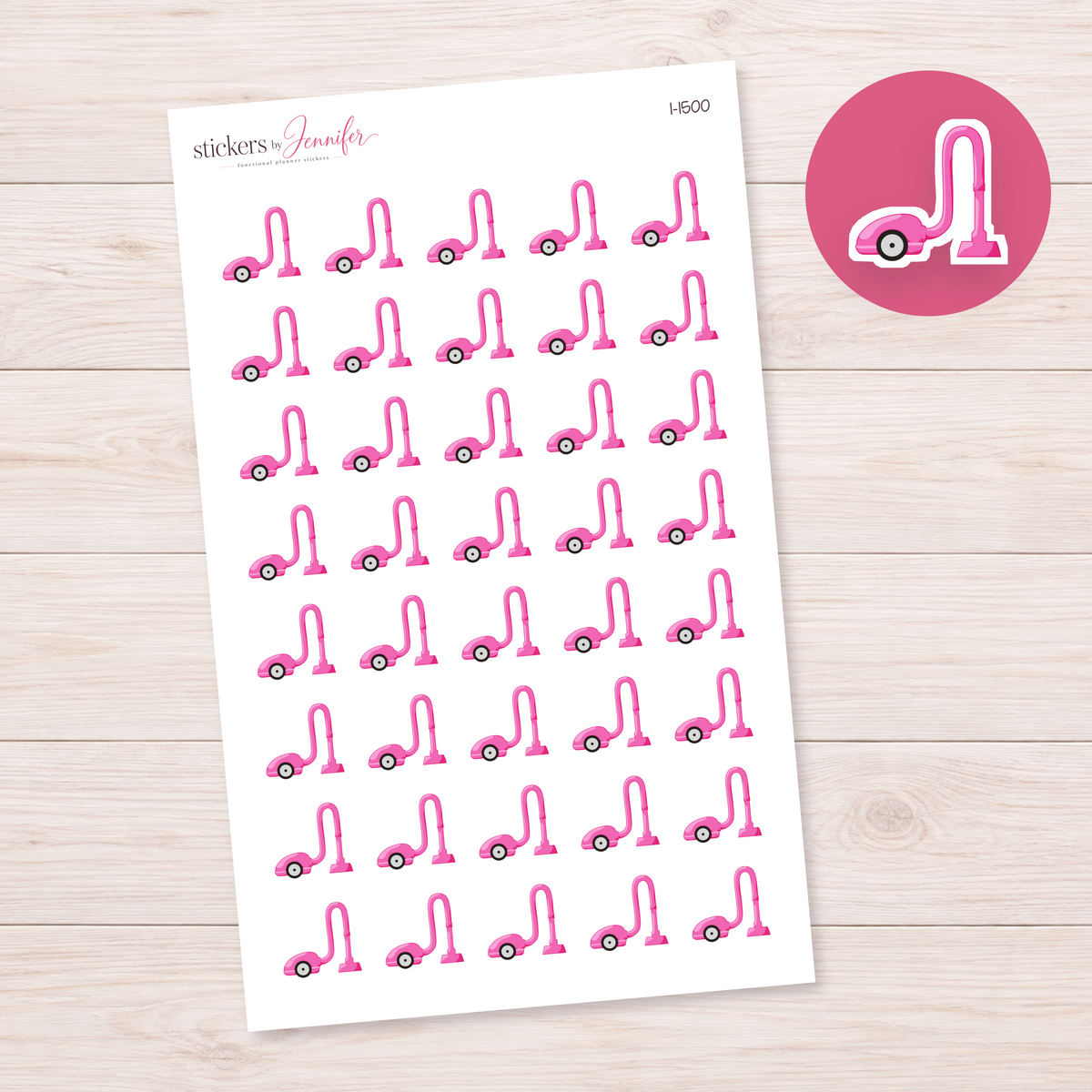 Bright Pink Vacuum Cleaner Planner Stickers | I-1500