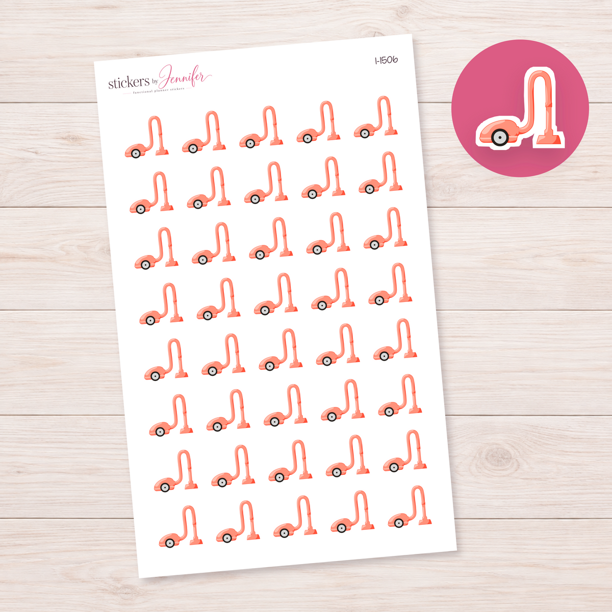Peach Vacuum Cleaner Planner Stickers | I-1506
