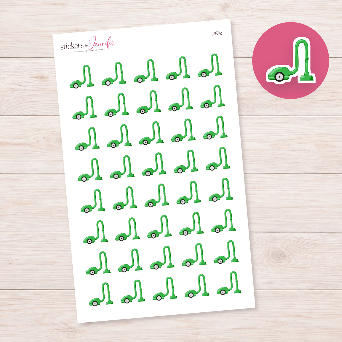 Bright Green Vacuum Cleaner Planner Stickers | I-1516