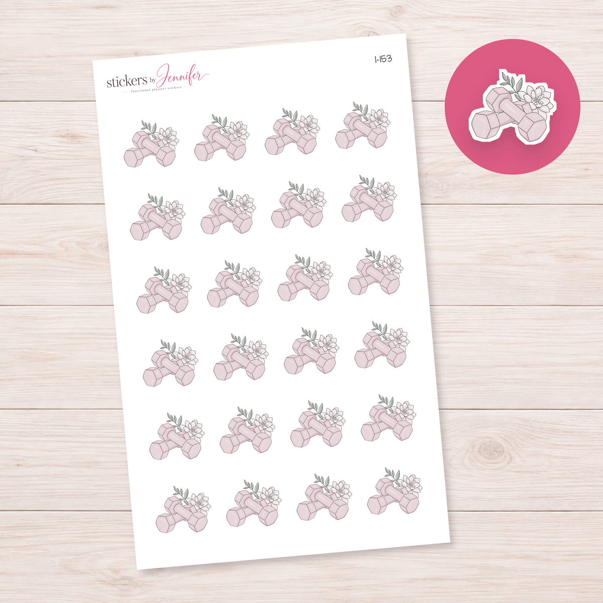 Pink Floral Dumbbells Planner Stickers | I-153