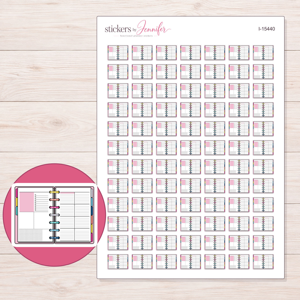 I-15440 planner sticker sheet with enlarged sticker detail