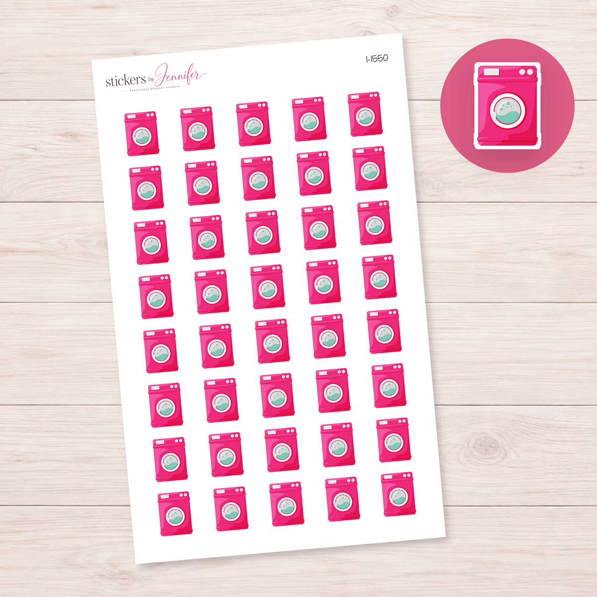 Hot Pink Washing Machine Planner Stickers | I-1550