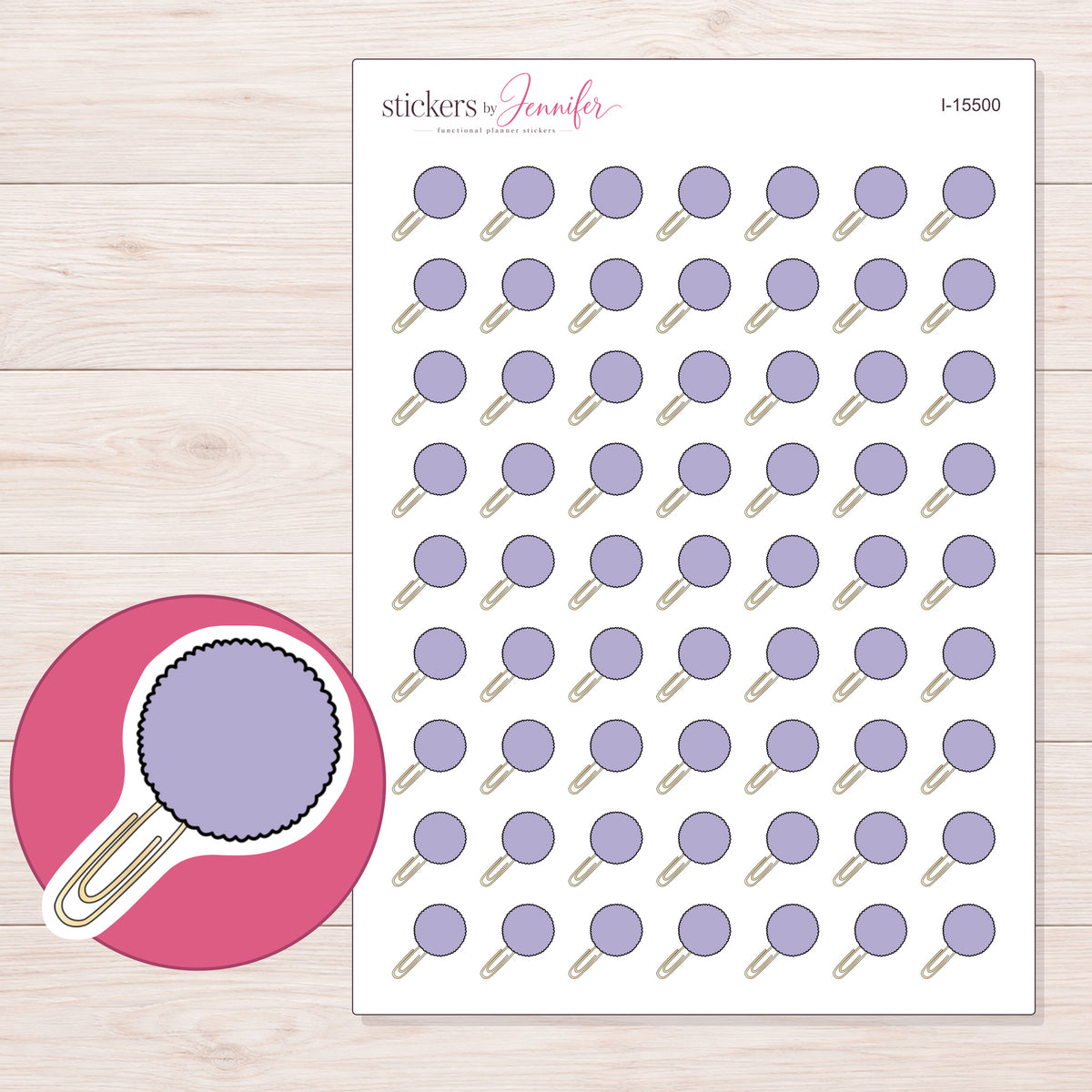 I-15500 planner sticker sheet with enlarged sticker detail