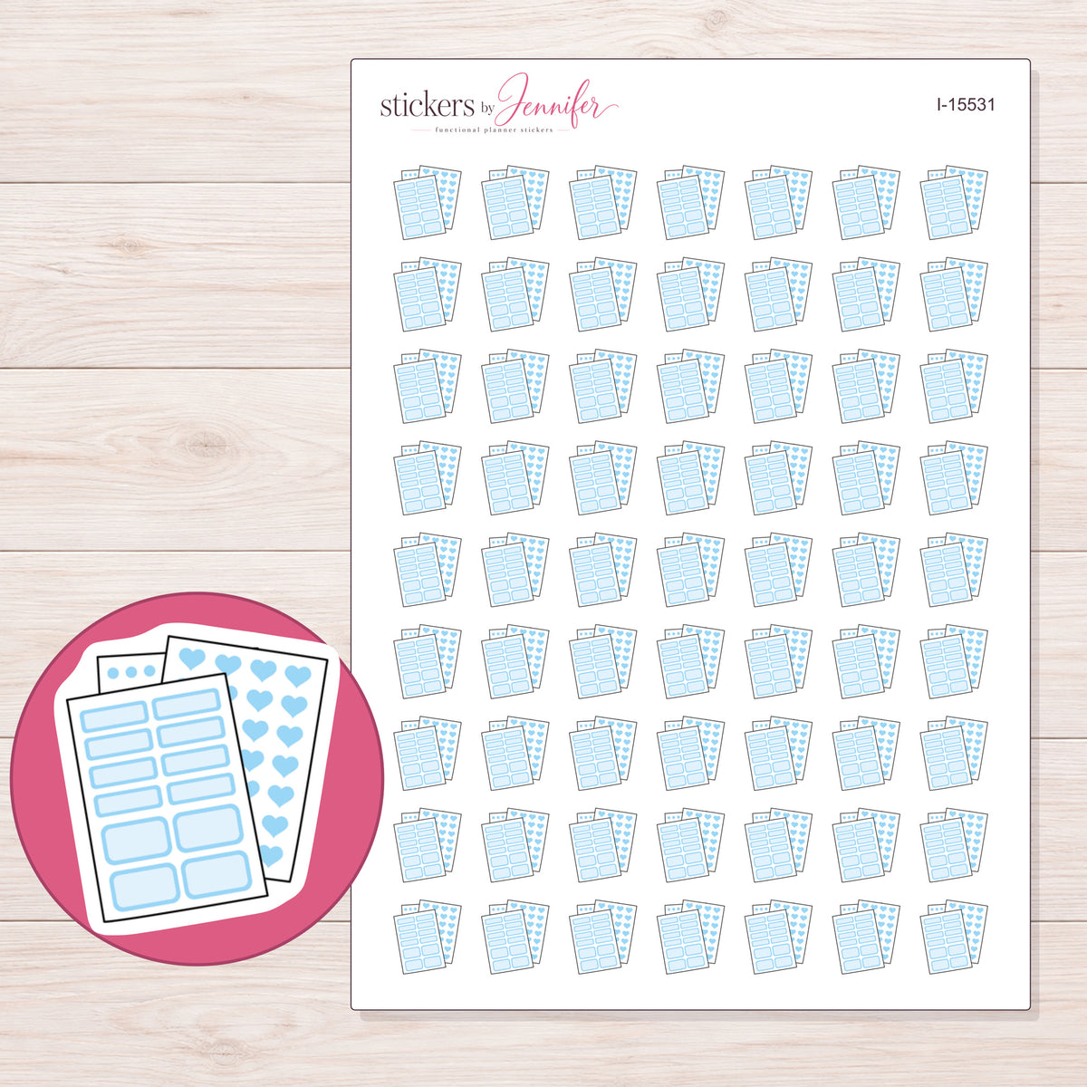 I-15531 planner sticker sheet with enlarged sticker detail