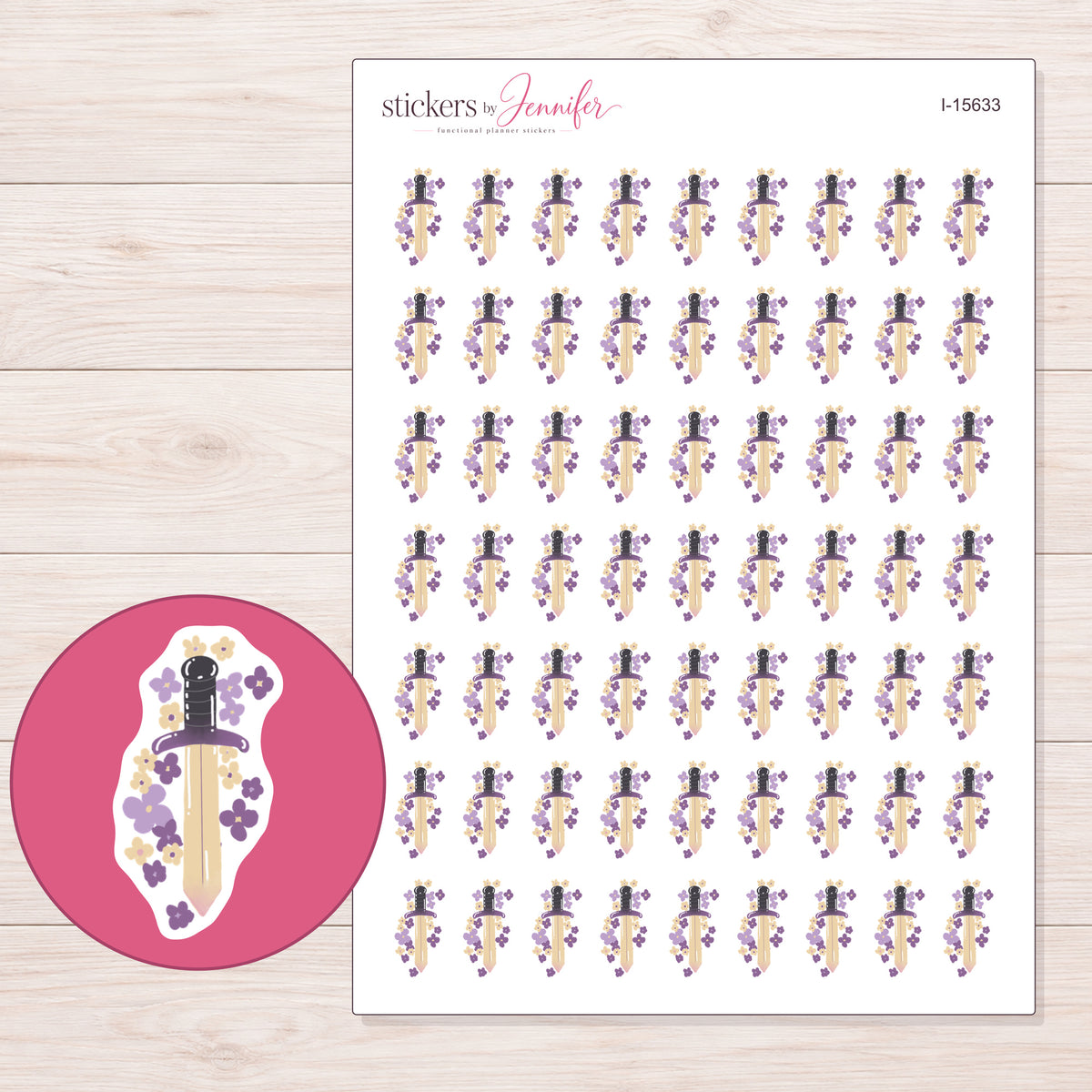 I-15633 planner sticker sheet with enlarged sticker detail