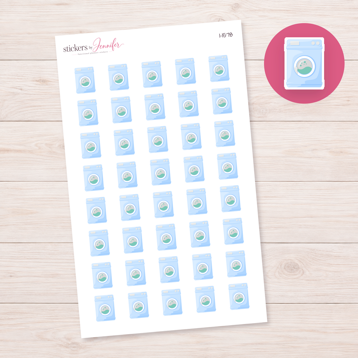 Pale Blue Front-Load Washing Machine Planner Stickers | I-1578