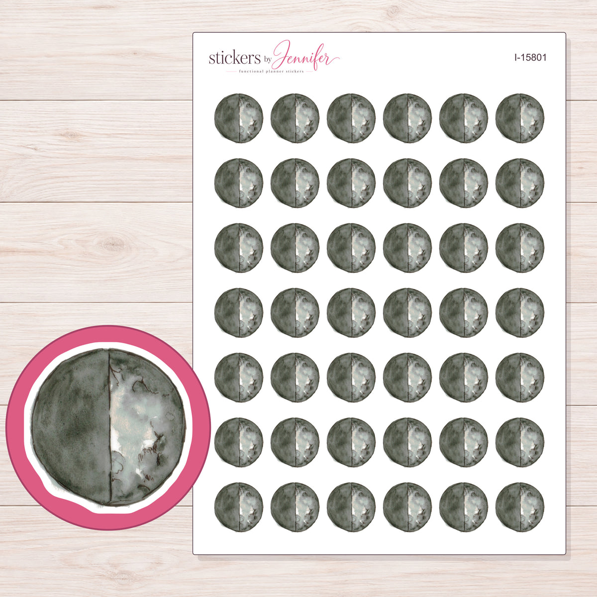 I-15801 planner sticker sheet with enlarged sticker detail