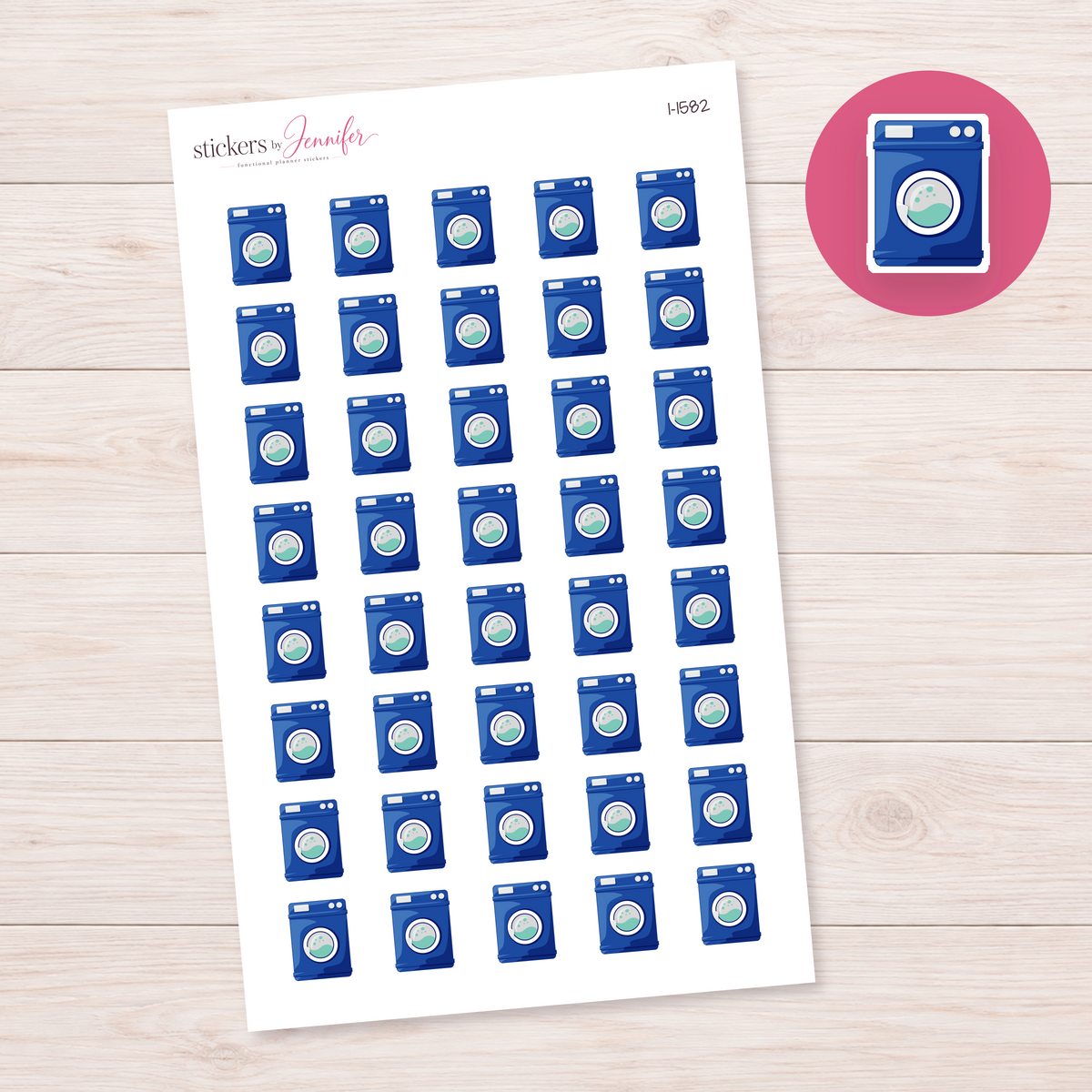 Royal Blue Washing Machine Planner Stickers | I-1582
