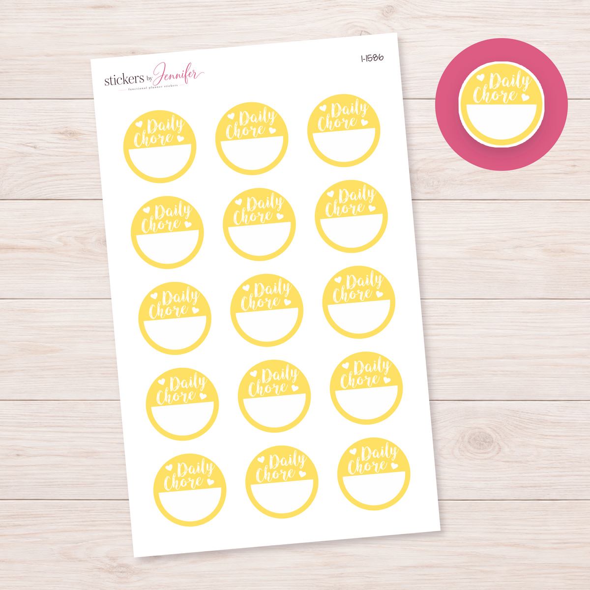 Yellow Daily Chore Circle Planner Stickers | I-1586