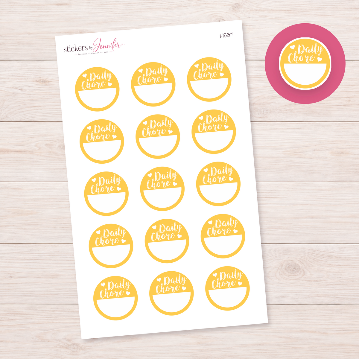 Golden Yellow Daily Chore Circle Planner Stickers | I-1587