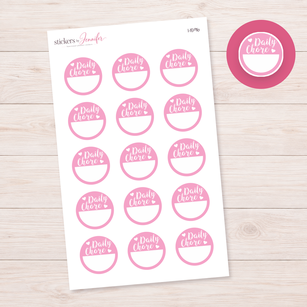 Soft Pink Daily Chore Circle Planner Stickers | I-1596