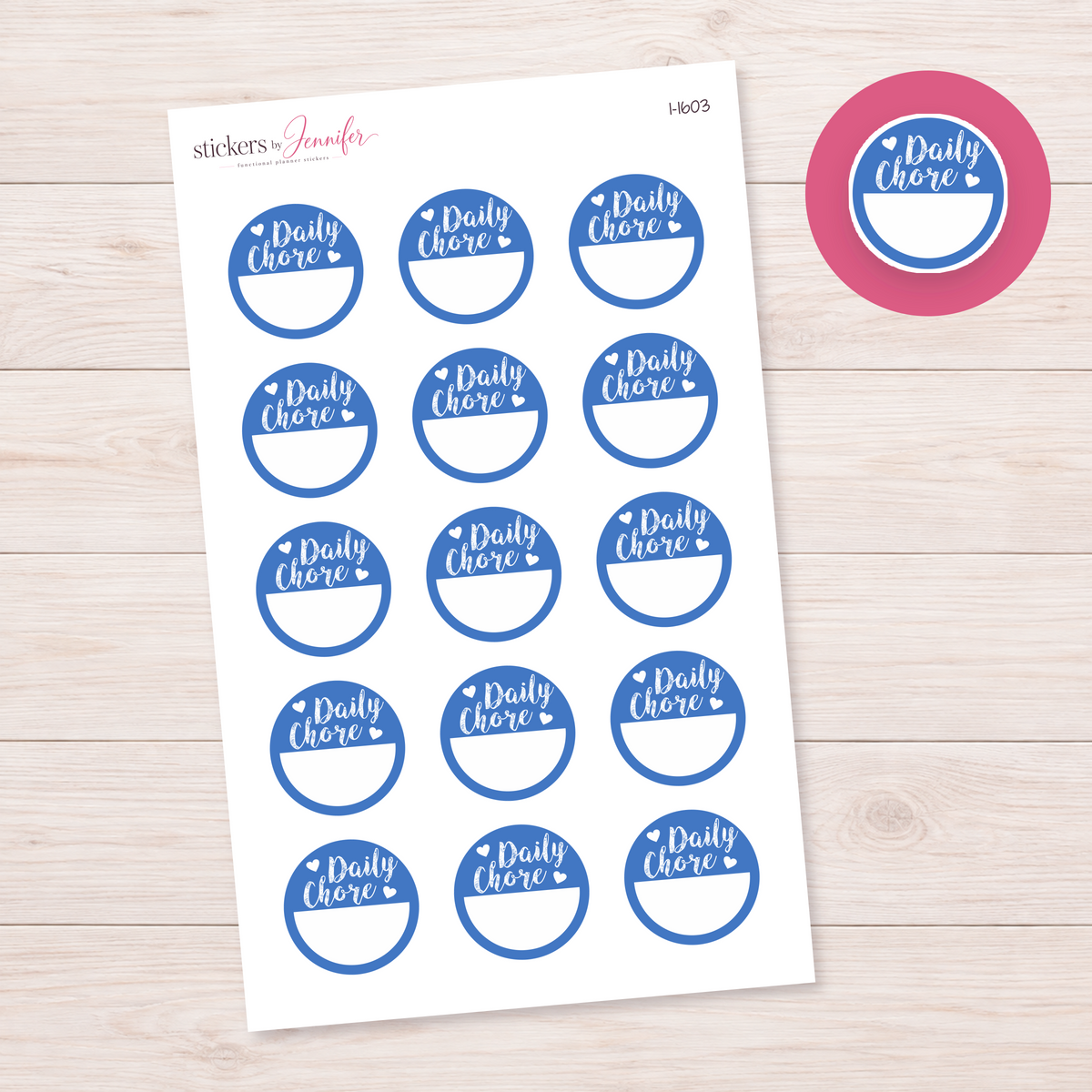 Blue Daily Chore Circle Planner Stickers | I-1603