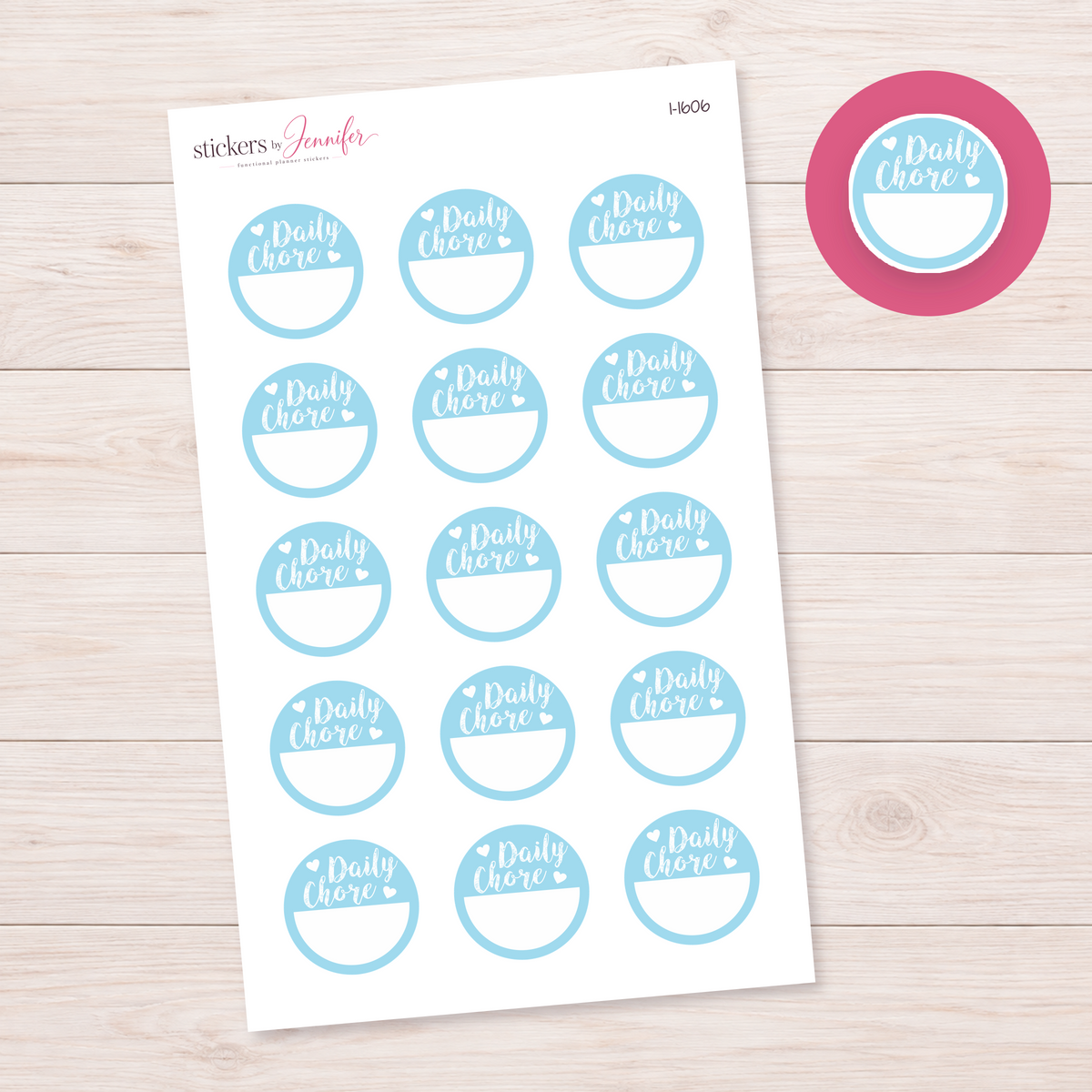 Light Blue Daily Chore Circle Planner Stickers | I-1606