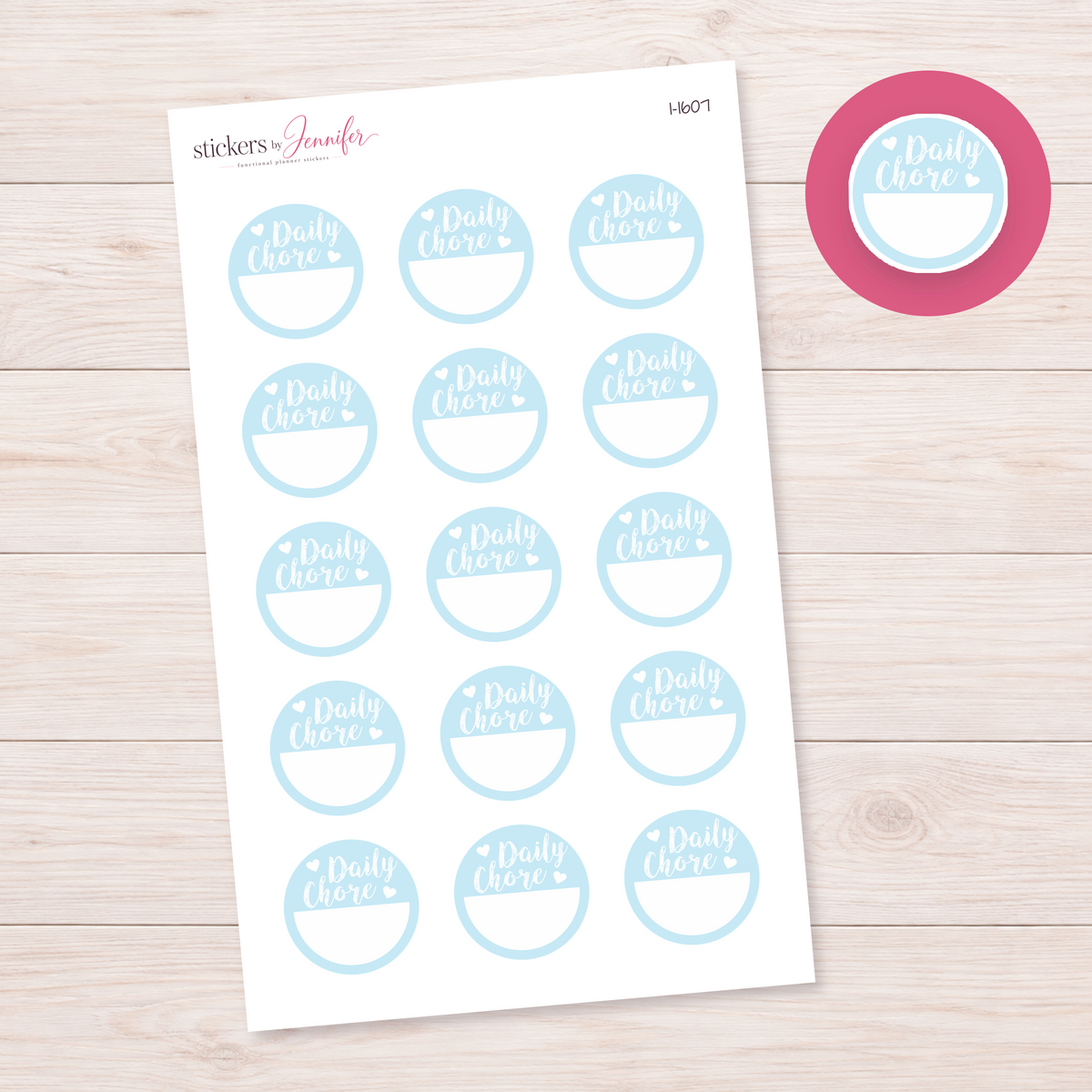 Pale Blue Daily Chore Circle Planner Stickers | I-1607