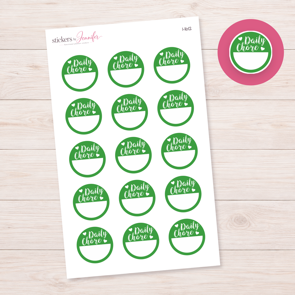 Forest Green Daily Chore Circle Planner Stickers | I-1612