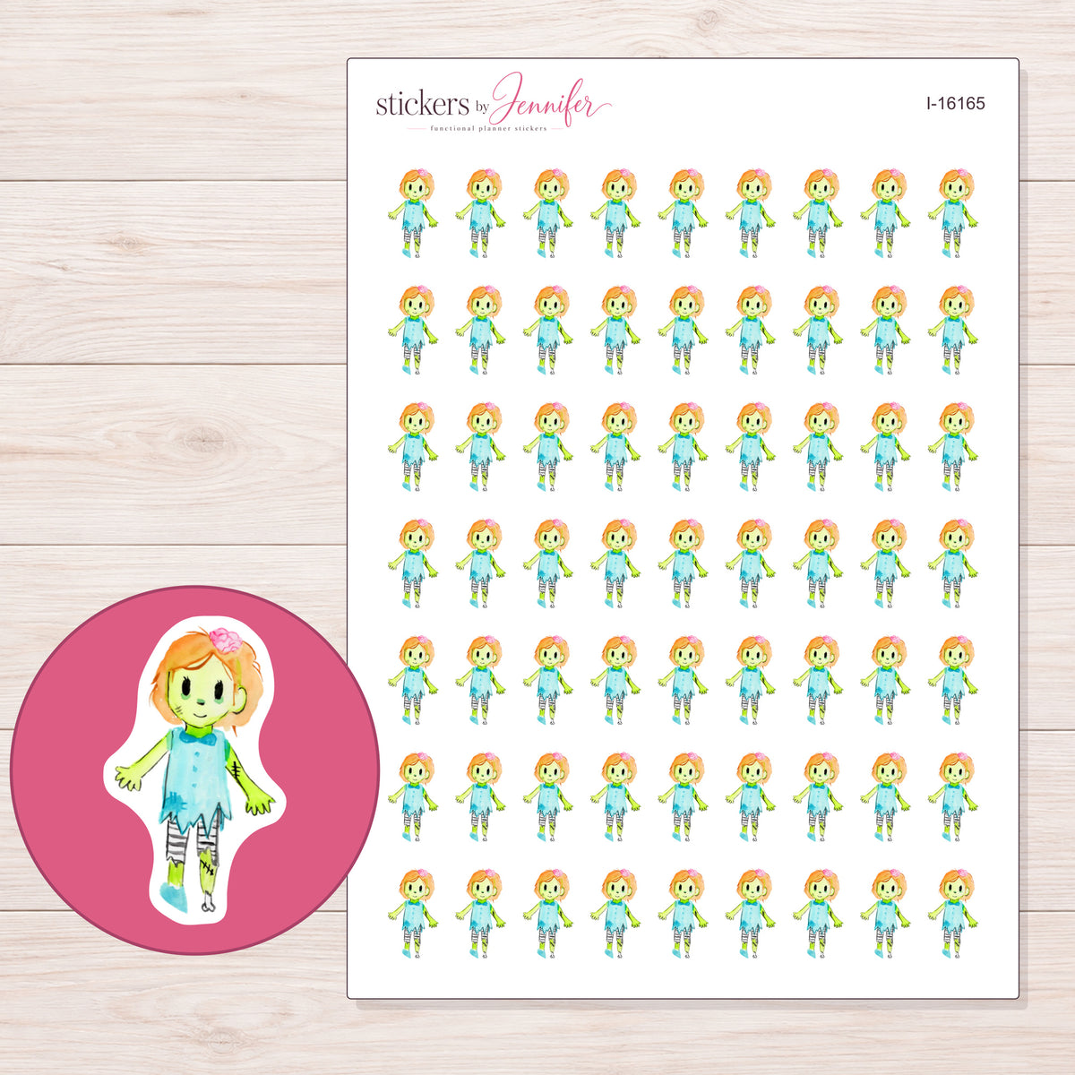 I-16165 planner sticker sheet with enlarged sticker detail