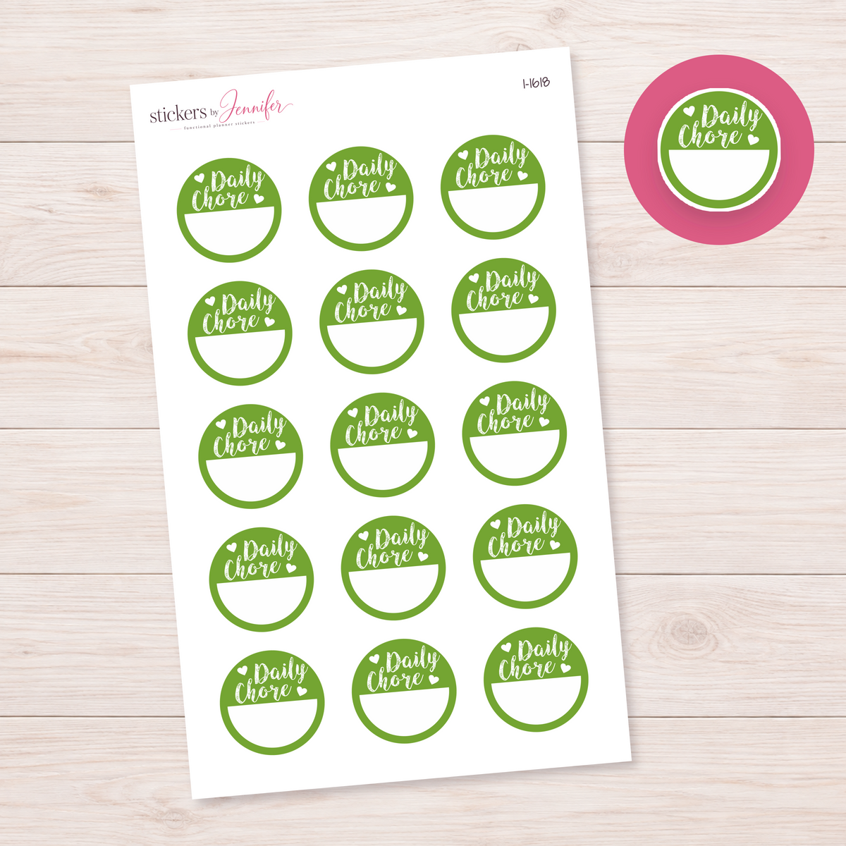 Olive Green Daily Chore Circle Planner Stickers | I-1618