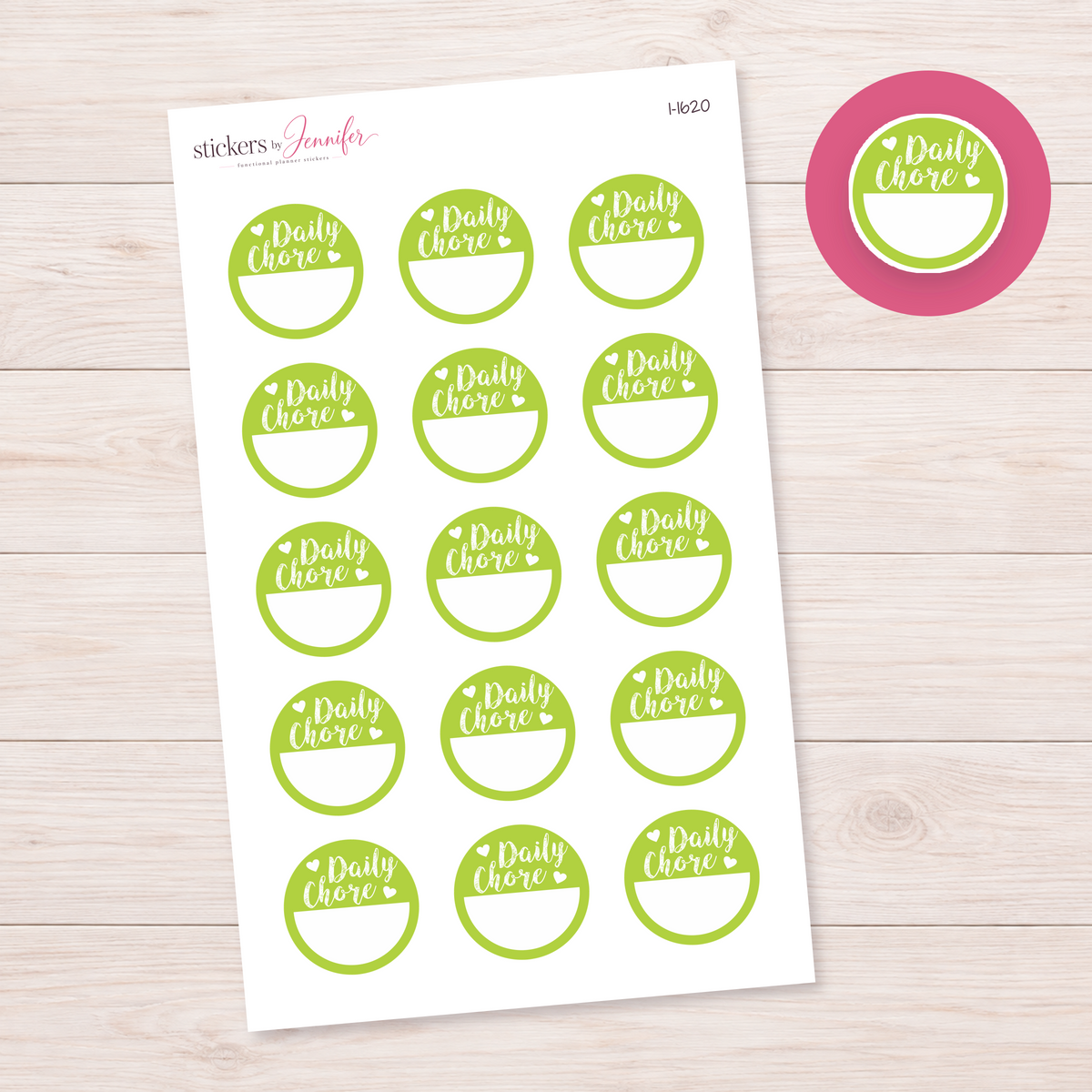 Yellow Green Daily Chore Circle Planner Stickers | I-1620