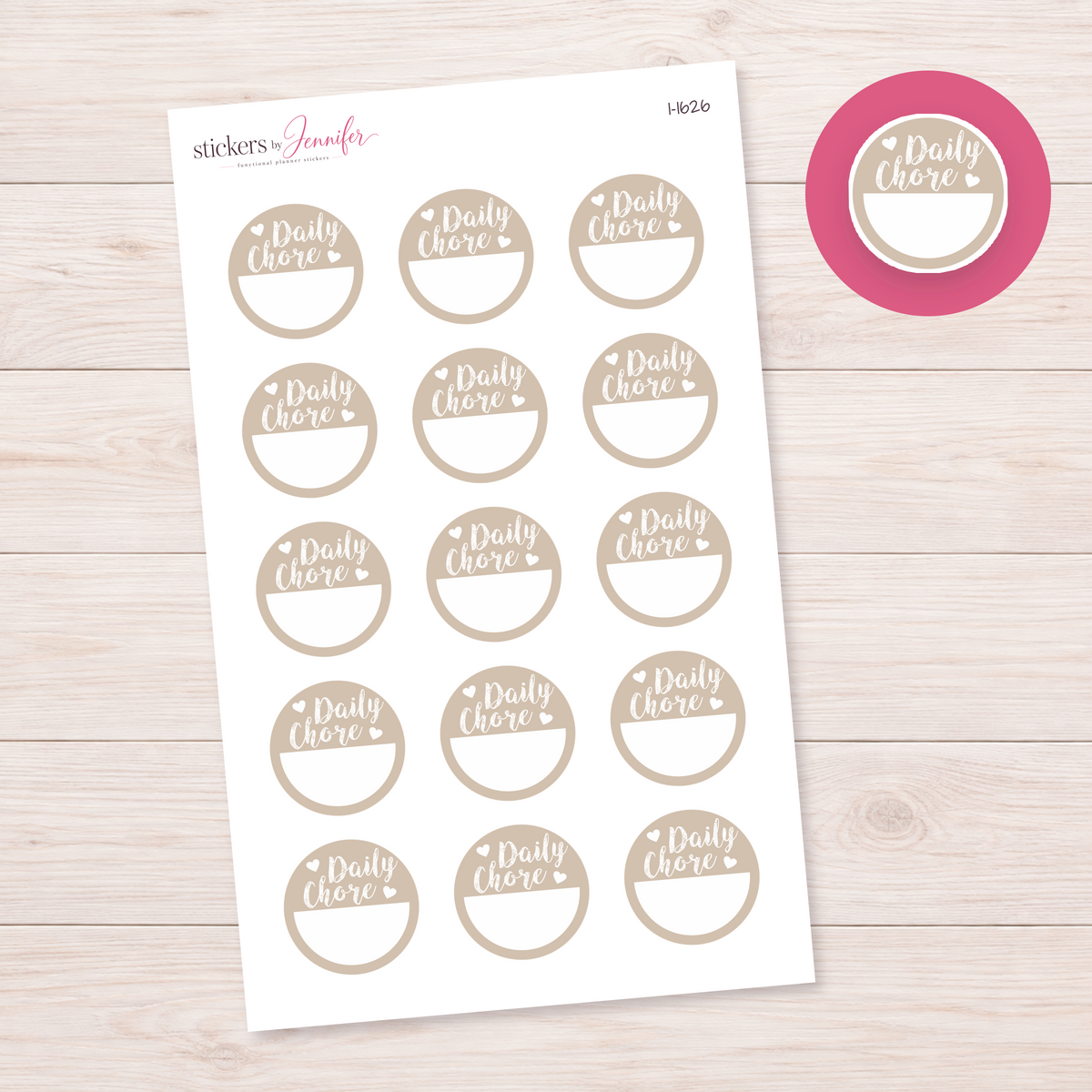 Taupe Daily Chore Circle Planner Stickers | I-1626