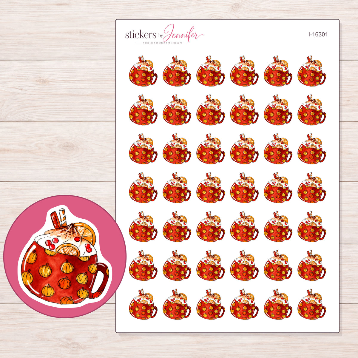 I-16301 planner sticker sheet with enlarged sticker detail