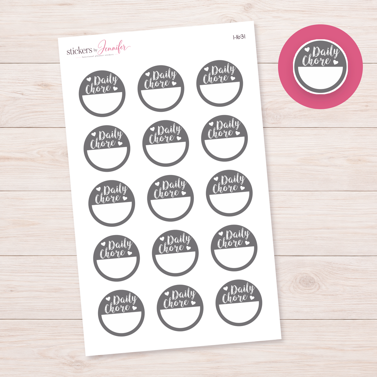 Light Gray Daily Chore Circle Planner Stickers | I-1631