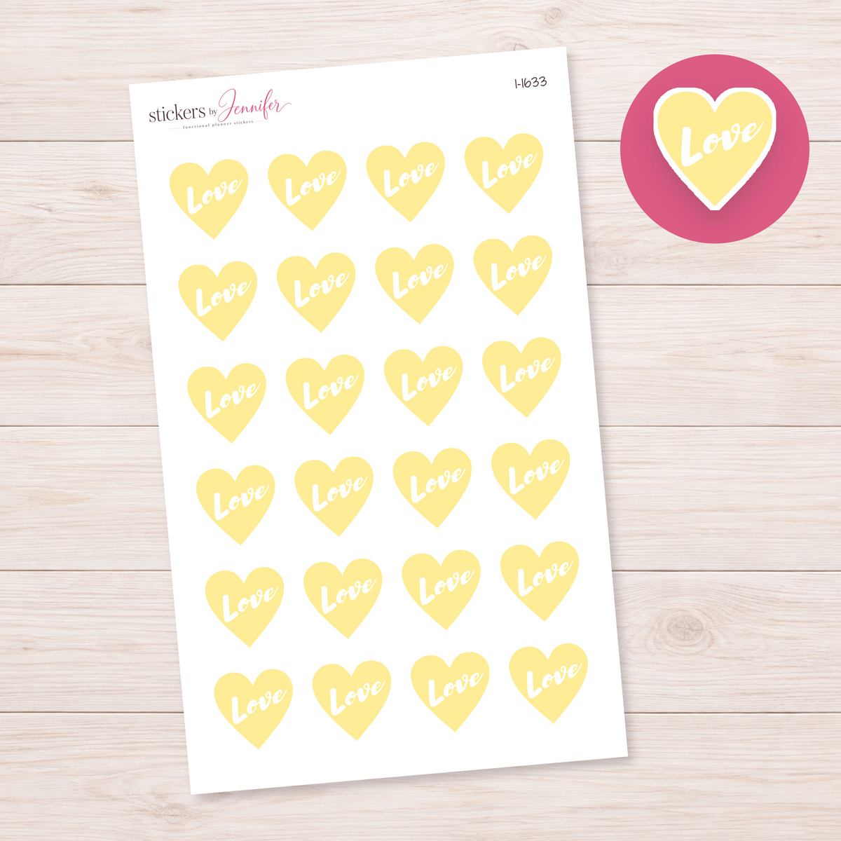 Pale Yellow Love Heart Planner Stickers | I-1633