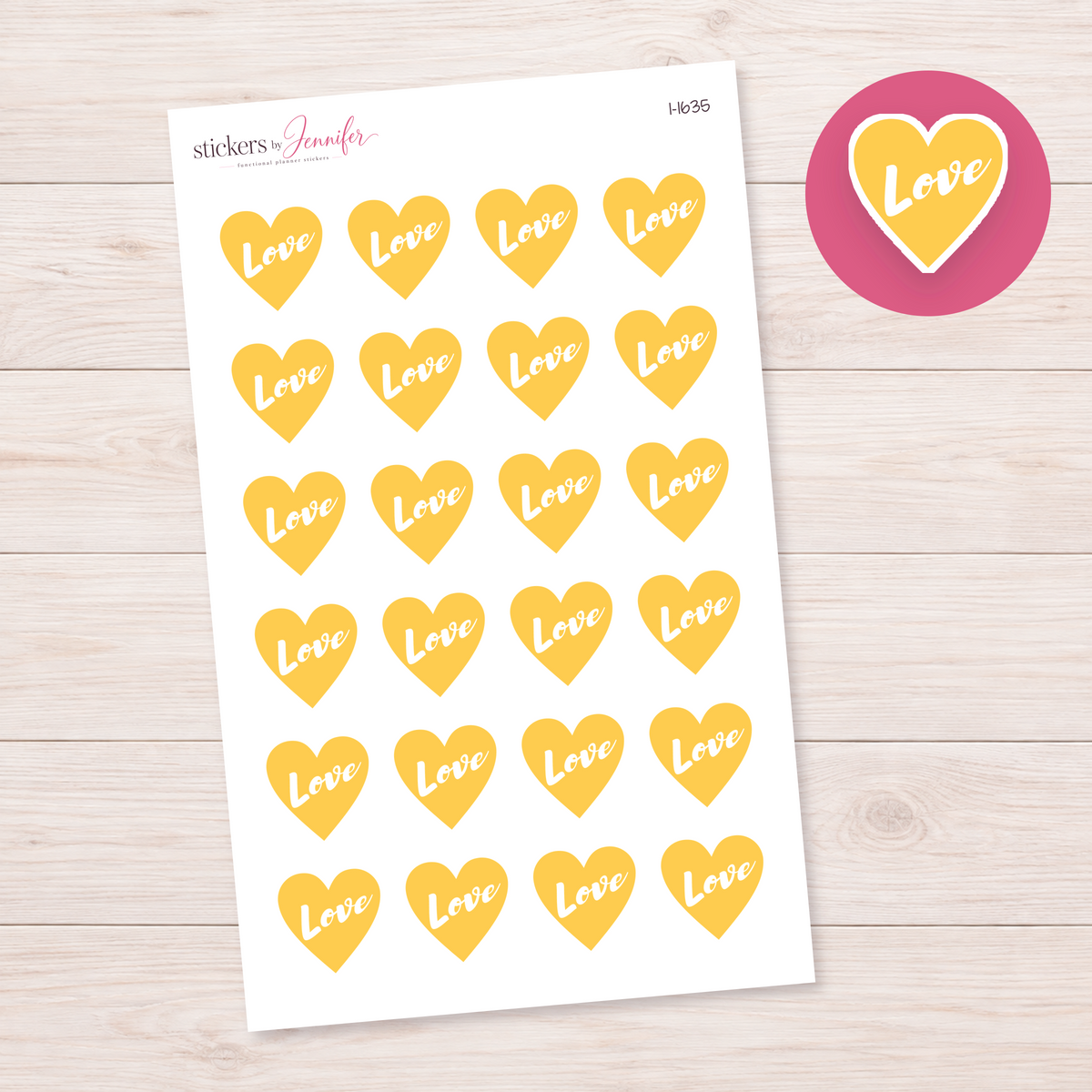 Golden Yellow Love Heart Planner Stickers | I-1635