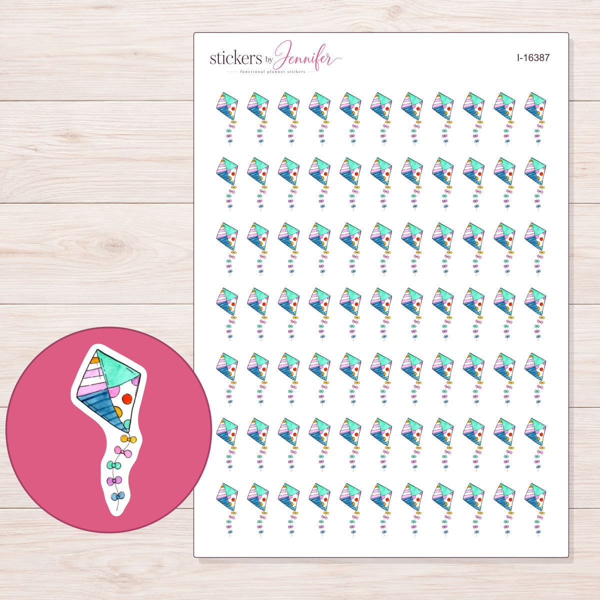 I-16387 planner sticker sheet with enlarged sticker detail