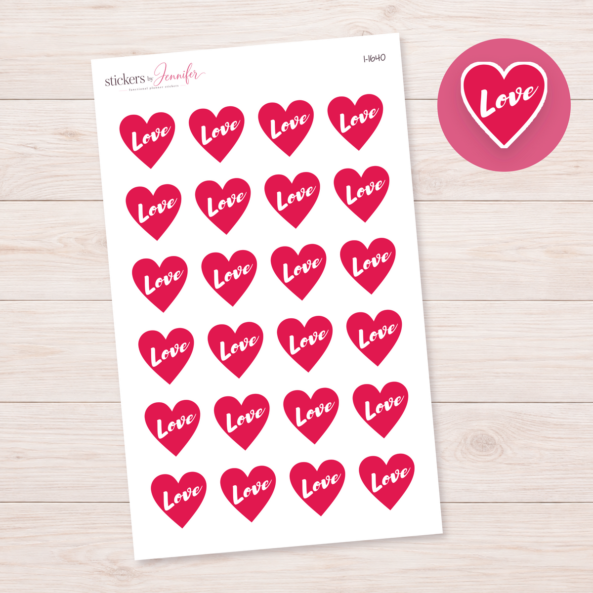 Hot Pink Love Heart Planner Stickers | I-1640