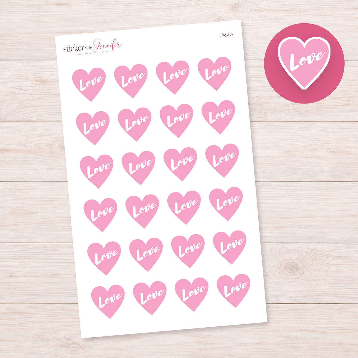 Soft Pink Love Heart Planner Stickers | I-1644