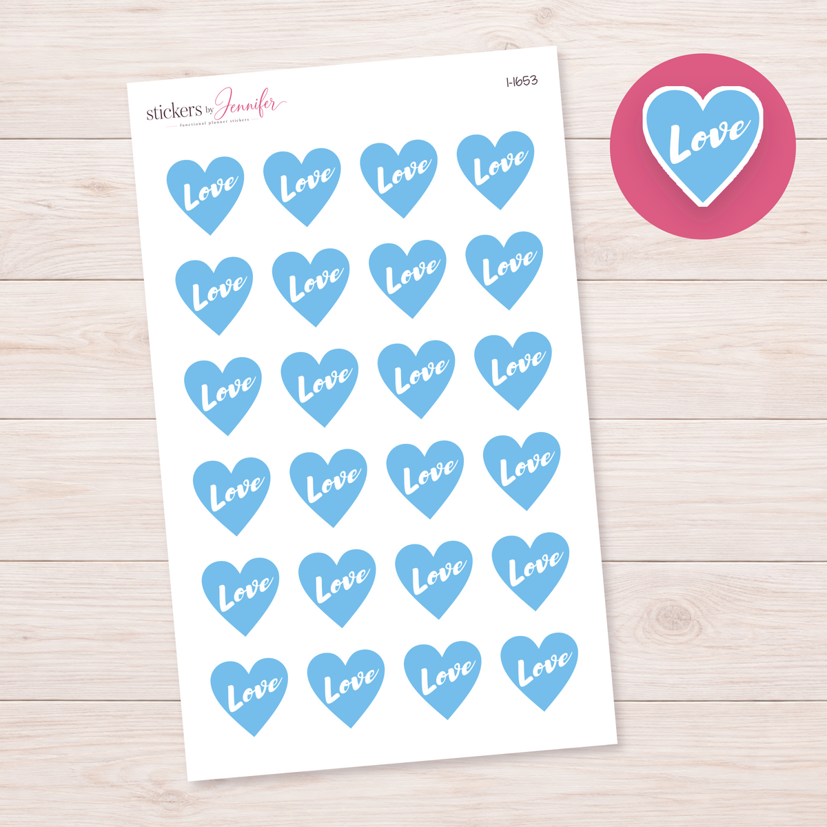 Sky Blue Love Heart Planner Stickers | I-1653