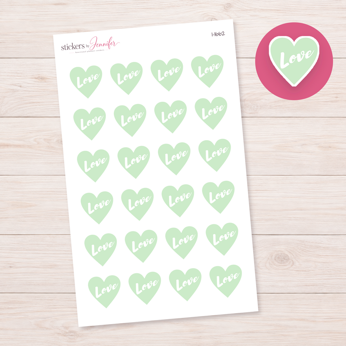 Pale Green Love Heart Planner Stickers | I-1662