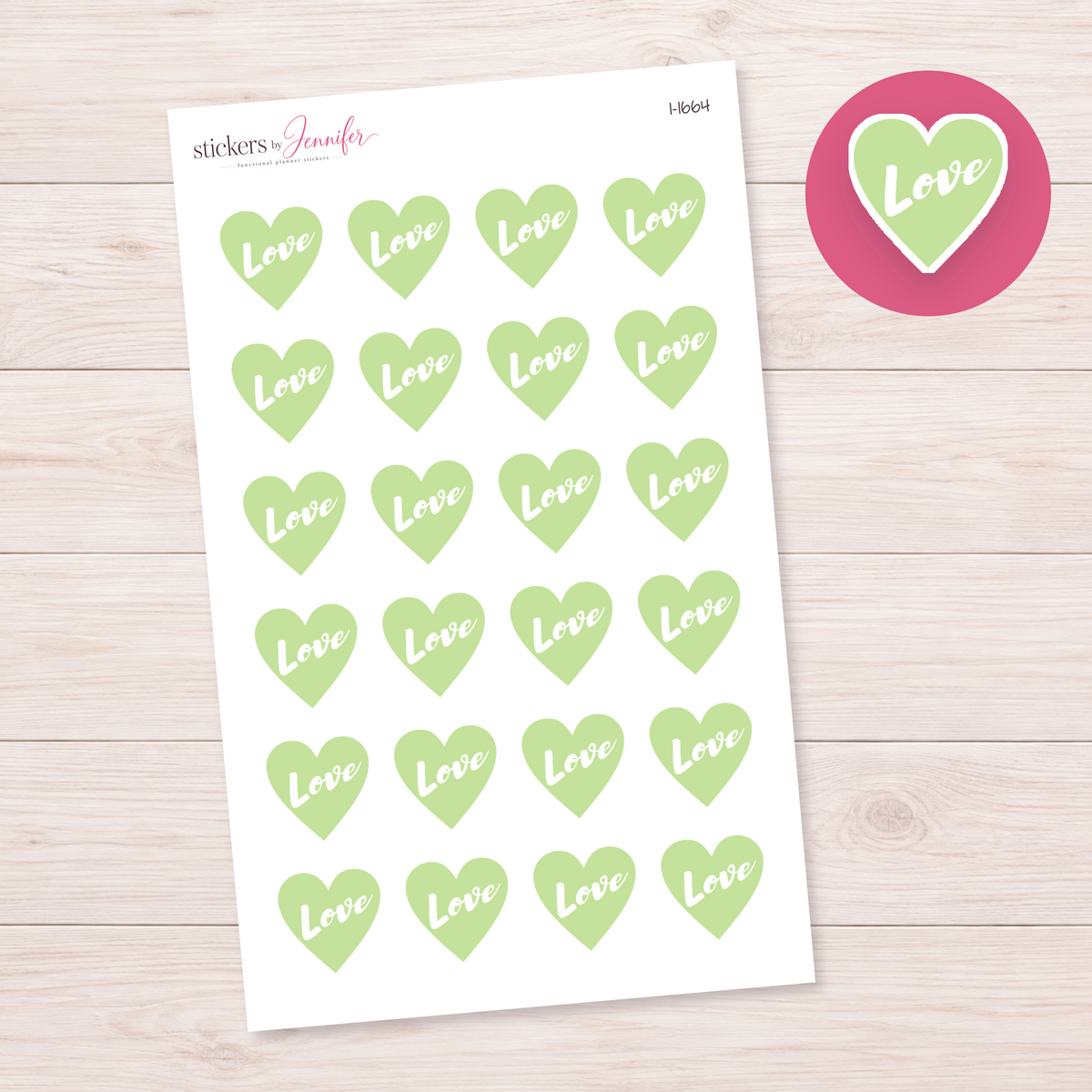 Light Lime Love Heart Planner Stickers | I-1664