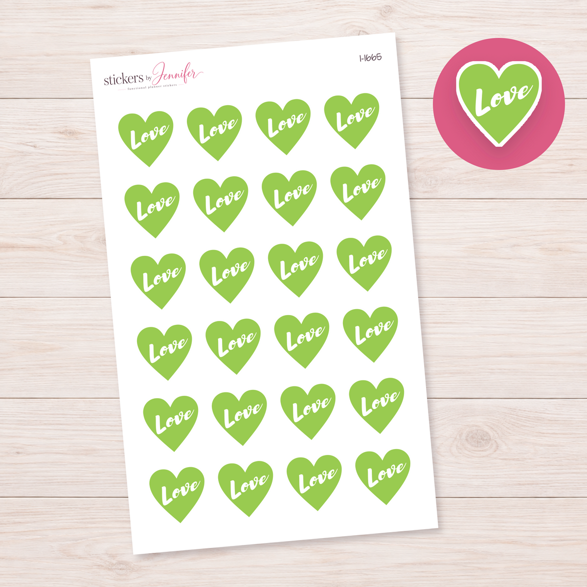 Lime Love Heart Planner Stickers | I-1665