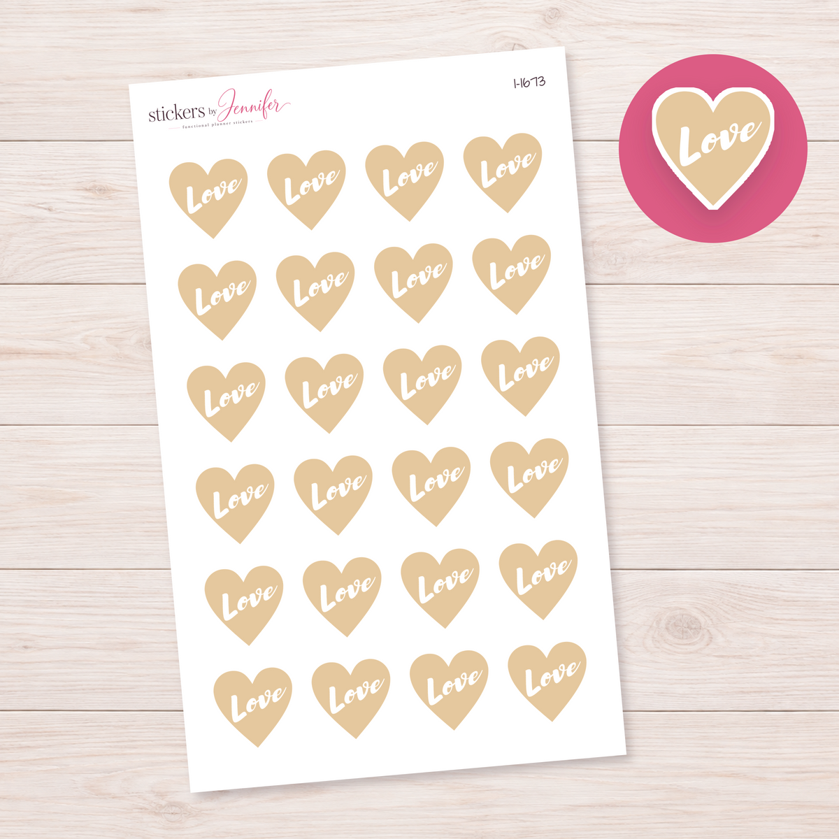 Cream Love Heart Planner Stickers | I-1673