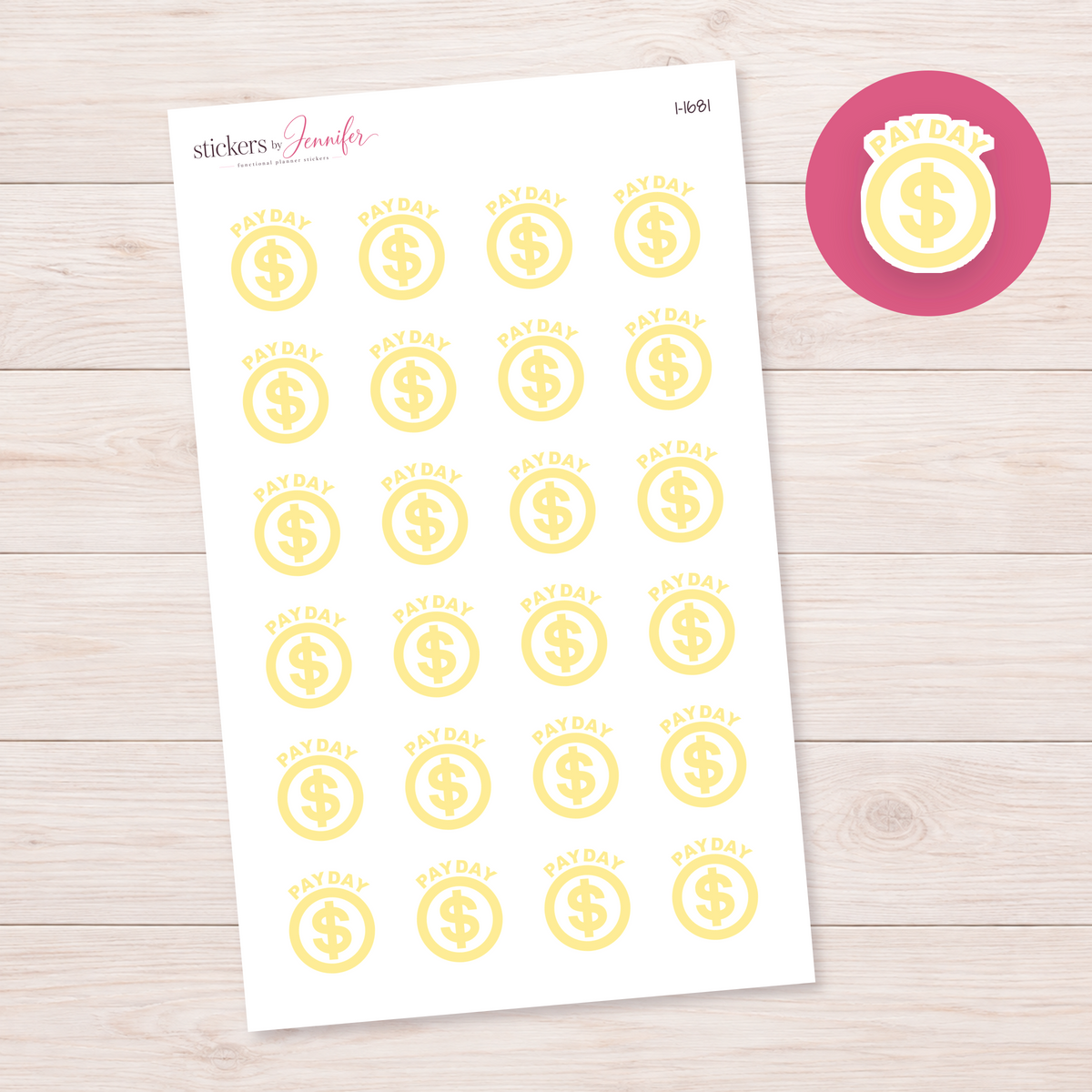 Pale Yellow Payday Dollar Circle Planner Stickers | I-1681