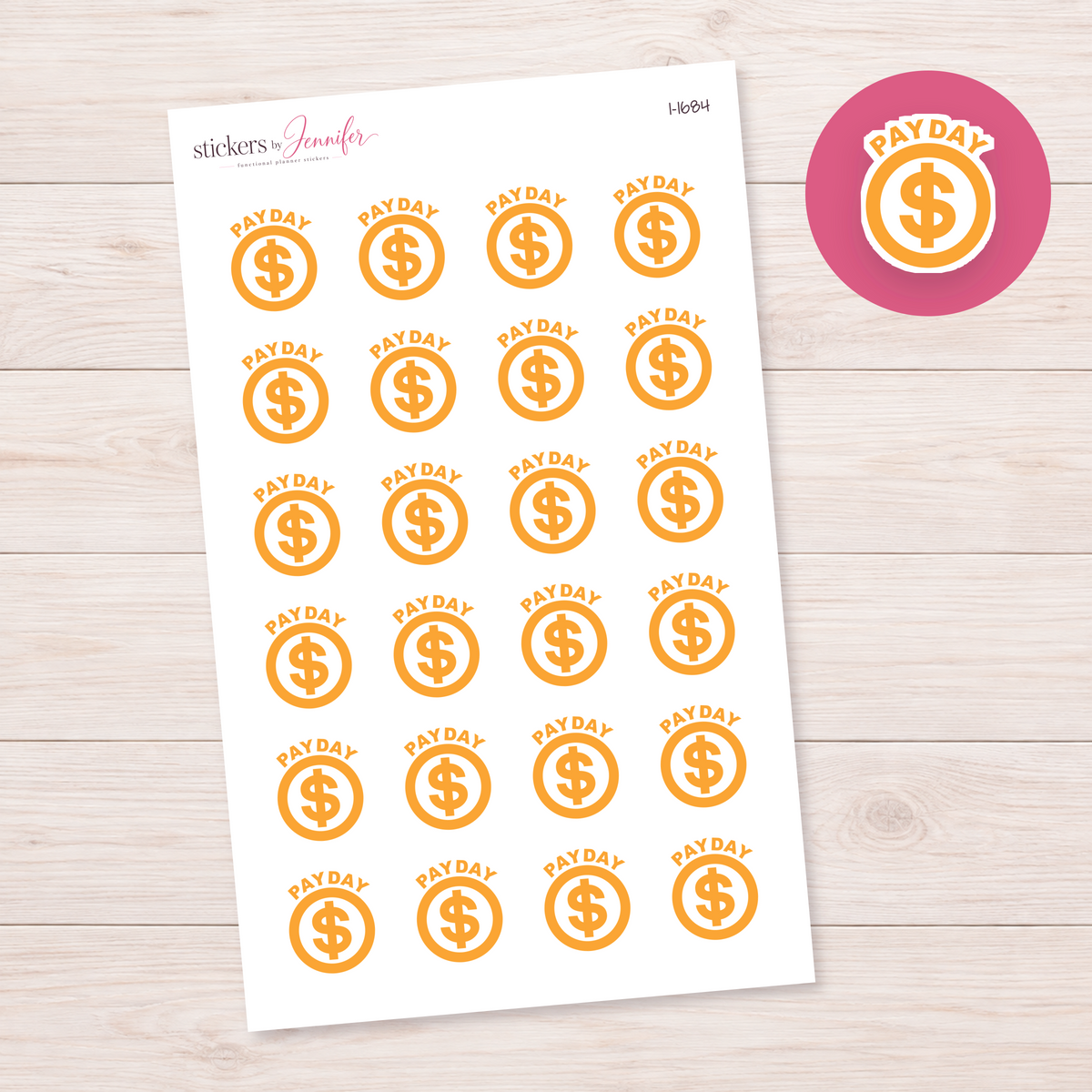 Orange Payday Dollar Circle Planner Stickers | I-1684