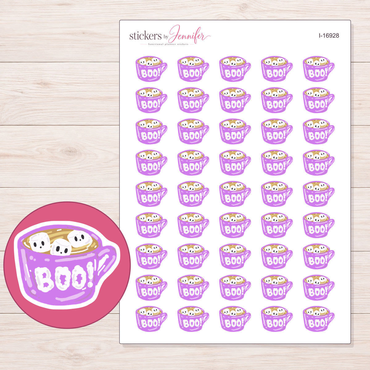I-16928 planner sticker sheet with enlarged sticker detail