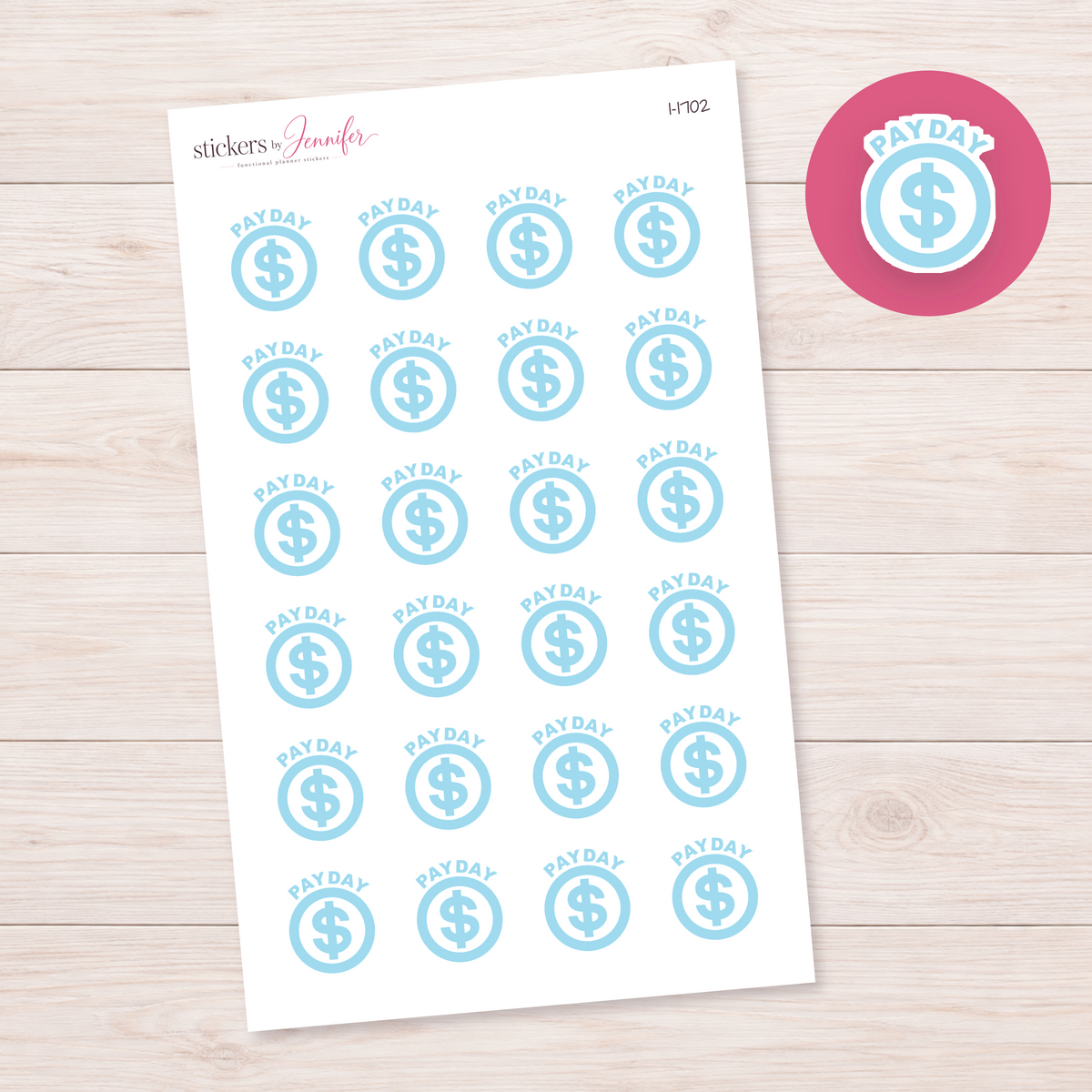 Light Blue Payday Dollar Circle Planner Stickers | I-1702