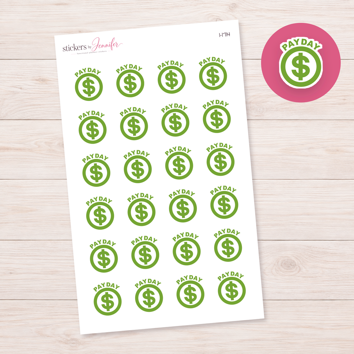Olive Green Payday Dollar Circle Planner Stickers | I-1714